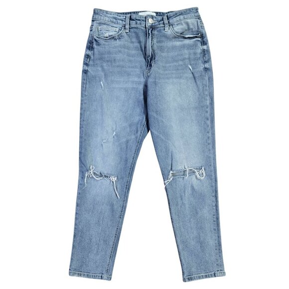 Vervet Blue Light Wash Distressed Cropped Mom Jean VT973 - Picture 1 of 9